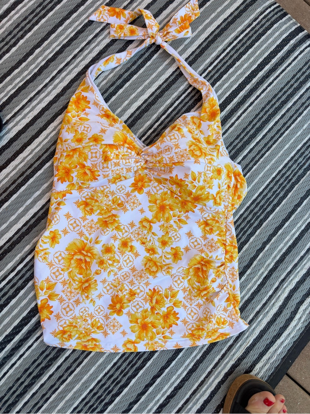 Lands End Yellow Floral Halter Tankini Top